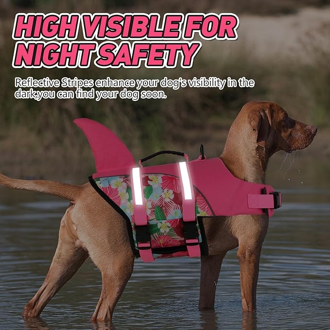 Doglay Dog Life Jacket, Ripstop Cute Shark Dog Life Jacket with Superior Buoyancy and Rescue Handle, Adjustable Dog Life Vests for Swimming Boating, Pet Flotation Vest for Small Medium Large Dogs