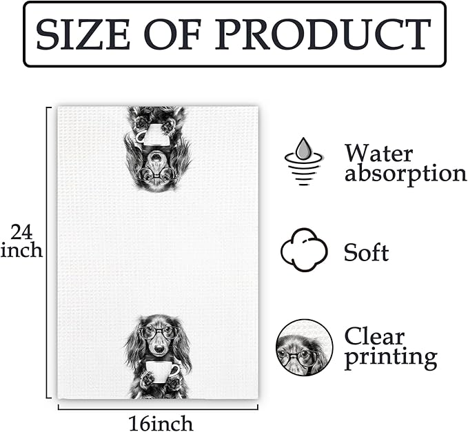 Long Haired Dachshund Gifts Coffee Kitchen Towels, Gifts for Dog Coffee Lovers Decorative Hand Tea Towel for Kitchen Home Bar, Funny Long Haired Dachshund Dog Owners CoffeeBar Decor(16x24In)