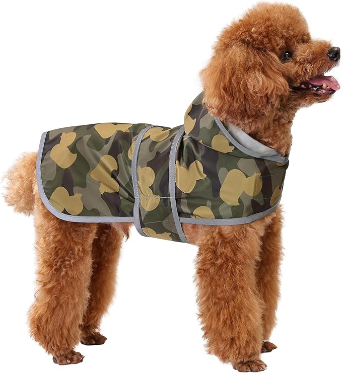 Dog Raincoat for Small Dogs Puppies Waterproof Jacket Hooded Rain Coats with Reflective Strips Leash Hole & Poncho Adjustable Fit (CamoDuck,XS)