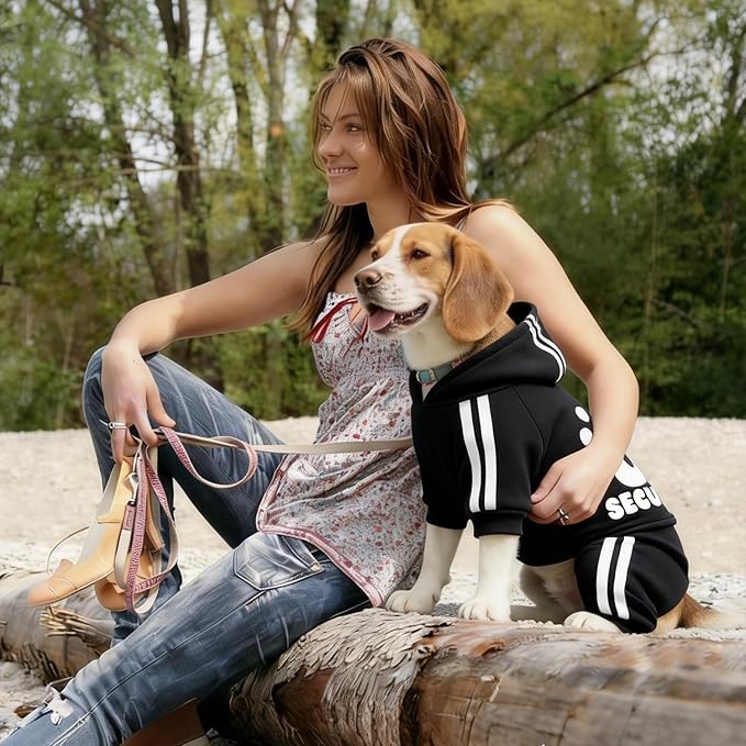 Dog Hoodie Security Clothes 4 Legs Jumpsuit Sweatshirt Hoodies Soft & Warm Dog Outfit Pullover Dog Winter Clothes Sweater for Small Medium Large Dogs Cats (Black, X-Small)
