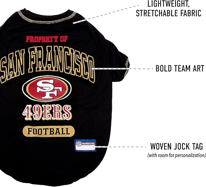 NFL San Francisco 49ers Dog T-shirt X-Large. - Licensed Shirt for Pets Team Colored with Team Logos- Premium Stretchable Materials for the comfort of your Dog & Cat