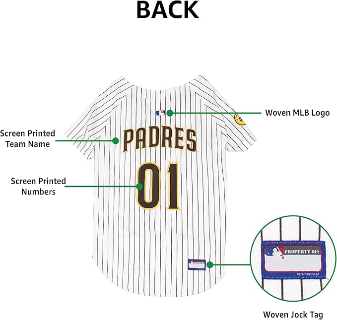 Official MLB San Diego Padres Pet Jersey for Dogs & Cats, Size XX-Large - Stylish Baseball Jersey for Your Furry Fan- Show Off Team Spirit with The Perfect Fan Apparel Gear for Pet, Dog & Cat