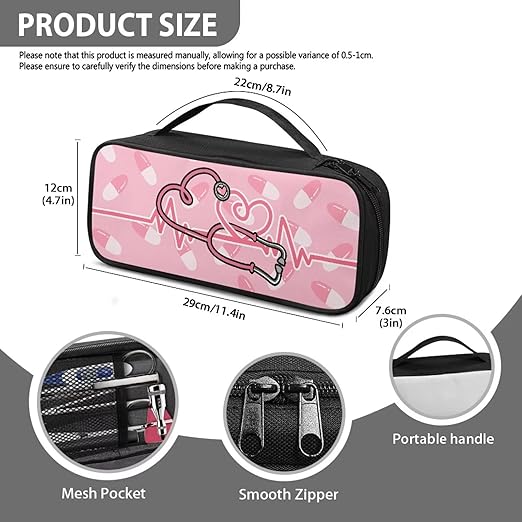 Gomyblomy Pink Stethoscope Case with Extra Room for Nurse and Doctors Lightweight Stethoscope Storage Bag with Handle Portable Stethoscope Holder Fit for Most Stethoscopes