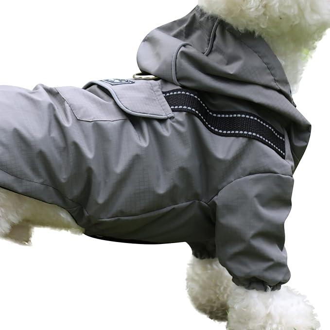 Premium Dog Raincoat with Hood for Small Dogs,Outdoor Sports Waterproof Dog Rain Jacket,Puppy Raincoat with Pockets,Grey S