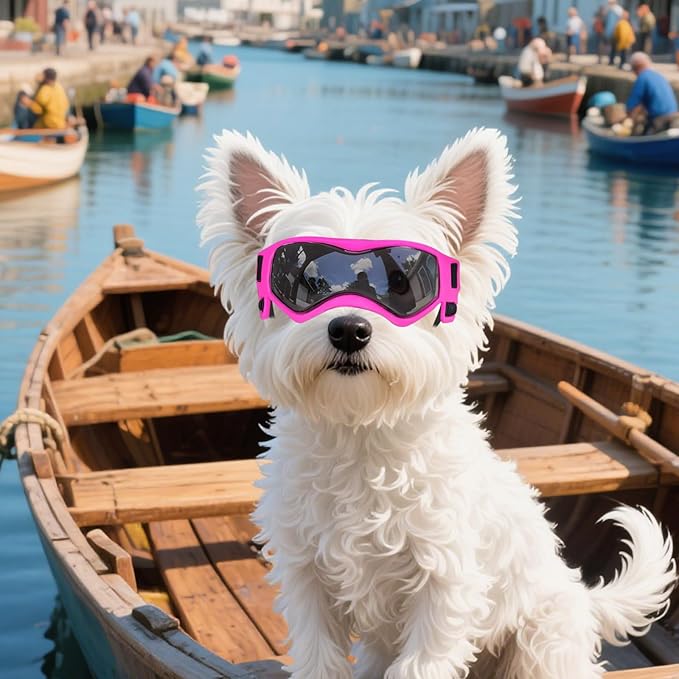 NAMSAN Dog Goggles Small Breeds, UV Protection Dog Glasses for Small Dogs, Puppy Sunglases Windproof Dustproof Driving Eye Protection, Adjustable, Classic Pink