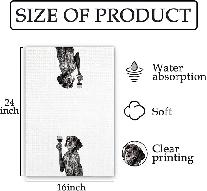 German Shorthaired Pointer Gifts Wine Dog Kitchen Towels, Gifts for German Shorthaired Pointer Wine Lovers Decorative Hand Dish Towel for Kitchen Home Bar,Funny Dog Home Bar Decor(16x24In)