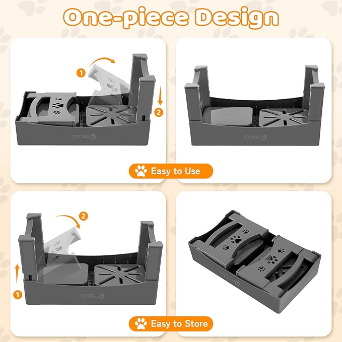 Elevated Slow Feeder Dog Bowls with No Spill Water Bowl, Raised Bowl for Large Medium Small Dogs, Food Stand Splash Guard, 4 Heights 3.7'', 8.5'', 10.1'', 11.7'', Grey (GW03)