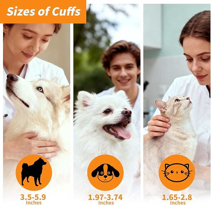 Veterinary Blood Pressure Monitor for Pet Dog and Cat, Animal Automatic Digital BP Machine with Large LCD Screen Backlight 3 Cuffs 270 Data Memory Silent