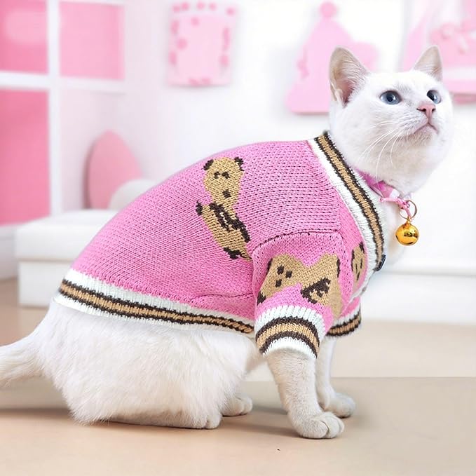 Small Dog Sweaters Cute Bear Dog Cardigans Clothes for Small Medium Dogs Boy Girl Puppy Cat Knitting Cardigan Outfits Dogs Winter Coats Warm Pet Doggy Clothes Soft Knitwear (Pink, X-Large)