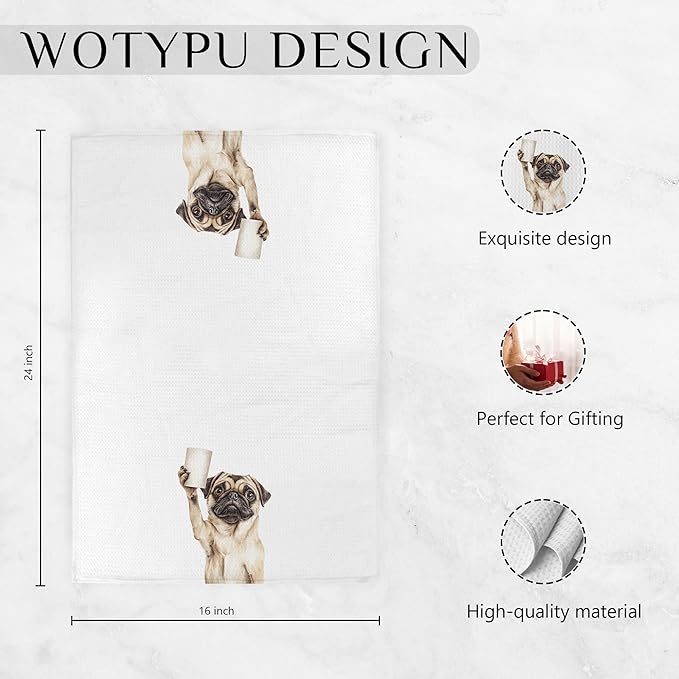 Funny Pug Gifts Bathroom Hand Towels, Pug Dog Lovers Gifts Decorative Hand Towels for Kids Guest Bathroom Washroom Half Bath, 16X24 Inch