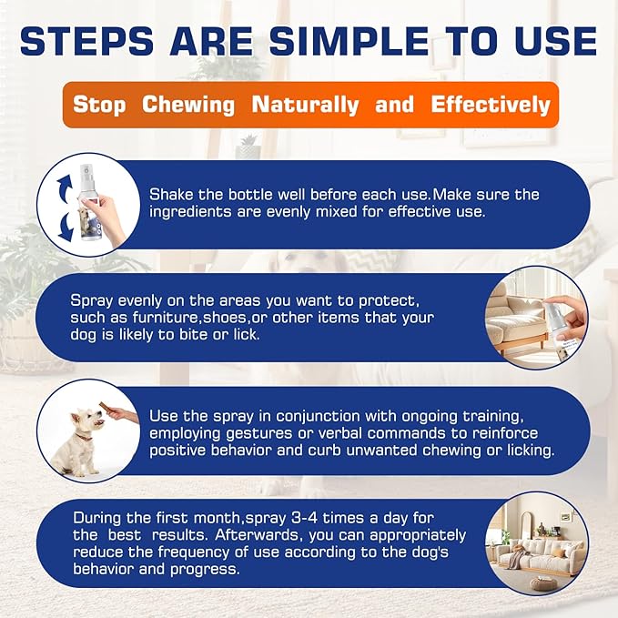 Anti-Chew Bitter Dog Spray, Natural Ingredients No Chew Spray for Dogs, No More Marking Stops Barking, Nibble, Jumping Up, Food Stealing, Anti Chew Spray for Dogs and Cats, Protect Your Furniture
