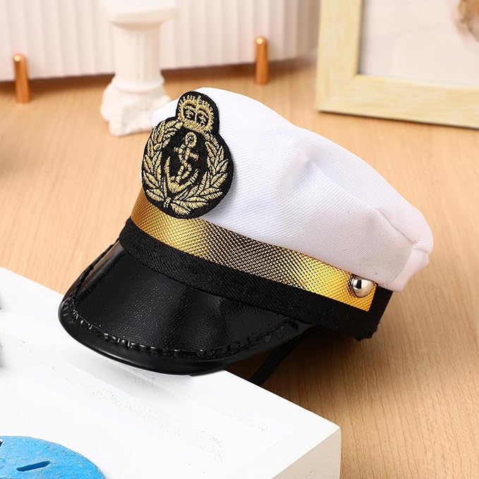 Amosfun Pet Captain's Hat Sailors Sea Captain White Hat Dog Cat Puppy Sailor Halloween Cosplay Costume 5.3 Inch