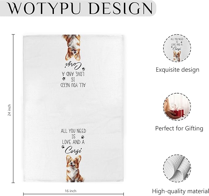 Funny Corgi Gifts Kitchen Towels, Dog Lover Gifts Dish Tea Towels for Kitchen, Gifts for Corgi Lovers Decorative Hand Towel for Bathroom, Dog Bathroom Decor, 16x24 Inch