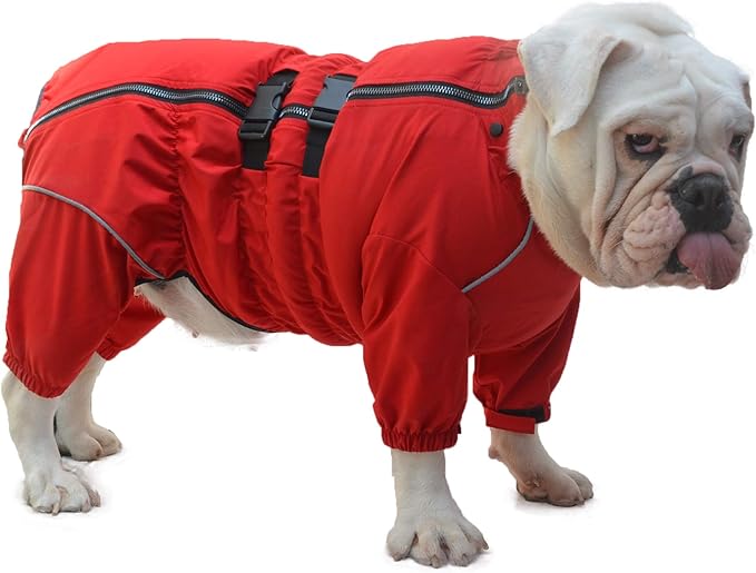 Lovelonglong Waterproof Dog Raincoat – 4-Leg Full Body Dog Rain Suit with Reflective Strips & Leash Opening, Outdoor Dog Jacket for Rainy Weather
