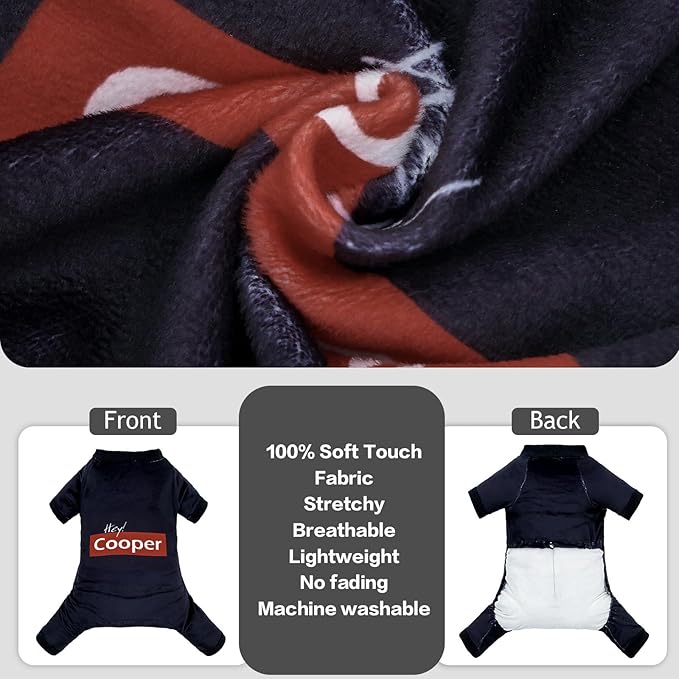 CuteBone Soft & Stretchy Dog Pajamas Hey Cooper - Cozy Pet Jammies Breathable Jumpsuit for Small Dogs - All-Season Comfy Outfit Easy-On Pullover Design - Keeps Pets Warm & Comfortable P337L