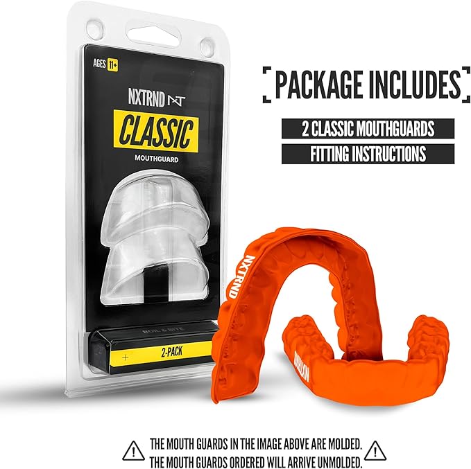 2 Pack Nxtrnd Classic Mouthguard, Custom Fit Sports Mouthpiece for Football, Boxing, MMA, Basketball, Hockey, Lacrosse, Youth & Adult (Orange)