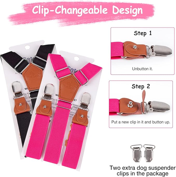 Pet Soft Dog Suspenders 2 Pieces Female Dog Diaper Suspenders for Dogs Diaper Keeper Suspender for Dogs Skirt, Dress, Diapers (Black & Pink, M/L)