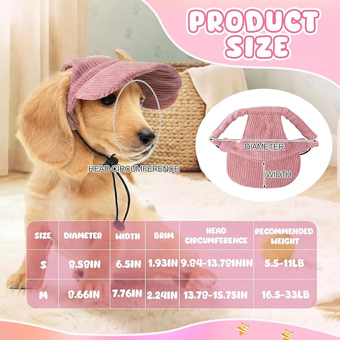 2 Set Medium Dog Baseball Hat with Ear Holes and Pet Sunglasses for Beach, Dog Baseball Cap Puppy Sun Hats for Medium Dogs (Pink, Blue)