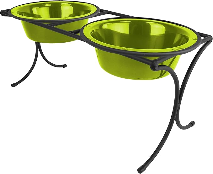 Platinum Pets Bistro Double Diner Feeder with Stainless Steel Dog Bowls, X-Large, Corona Lime