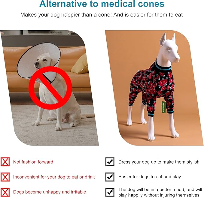 LovinPet Dog Pajamas Apparel for Medium Dogs - Large Dog Jammies, Floral Navy & Ruby Print, Pitbull Clothes, Lightweight Pullover Pet Pajamas, Pitbull Onesie, Medium