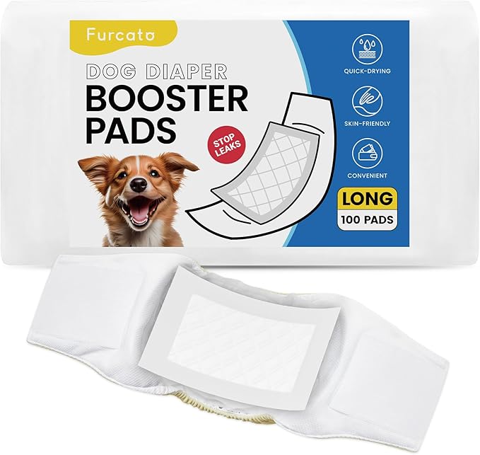 Disposable Dog Diaper Liners Booster Pads for Male & Female Dogs - 100ct | Diaper Inserts fit Most Washable Dog Wraps and Belly Bands,Long