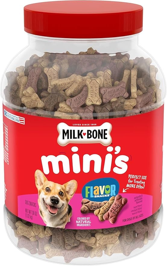 Milk-Bone Flavor Snacks Mini’s Dog Biscuits, Flavored Crunchy Dog Treats, 36 Oz. Canister