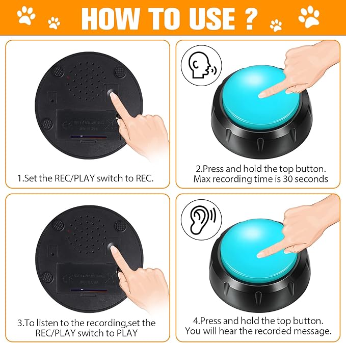Yunsailing 12 Pack Dog Talking Buttons for Communication Voice Recordable Sound Buttons Talking Buzzers Set with Stickers 30 Seconds DIY Pet Speech Training Button for Dogs & Cats Training