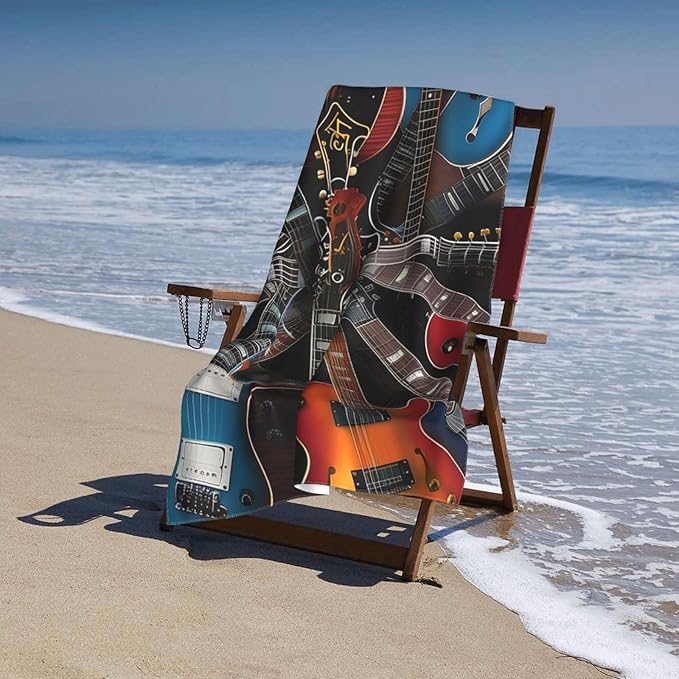 Electric Guitar Beach Towel Rock and Roll Sand-Free Microfiber Bath Towel Ultra Soft Quick Dry Pool Towel Absorbent Towel Lightweight Towel Gifts for Outdoor Bathroom Swimming Decor 31inx51in