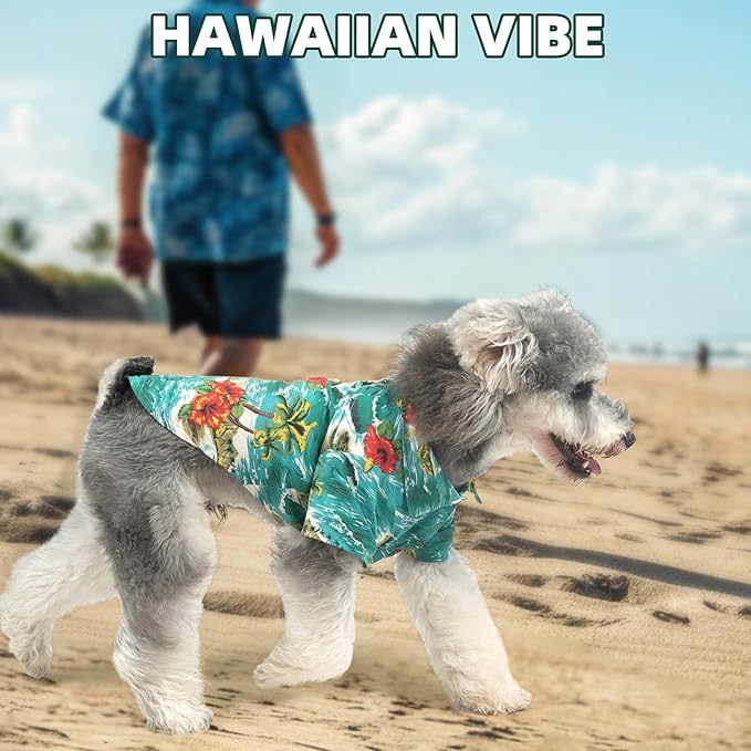 KOOLTAIL Dog Hawaiian Shirt, Dog Summer Clothes with Leash D-Ring for Small Medium Dogs, Floral Cool Beach Puppy Shirts with Sun Protection,Breathable Soft Pet Outfit Indoor&Outdoor Boy&Girl, Green M