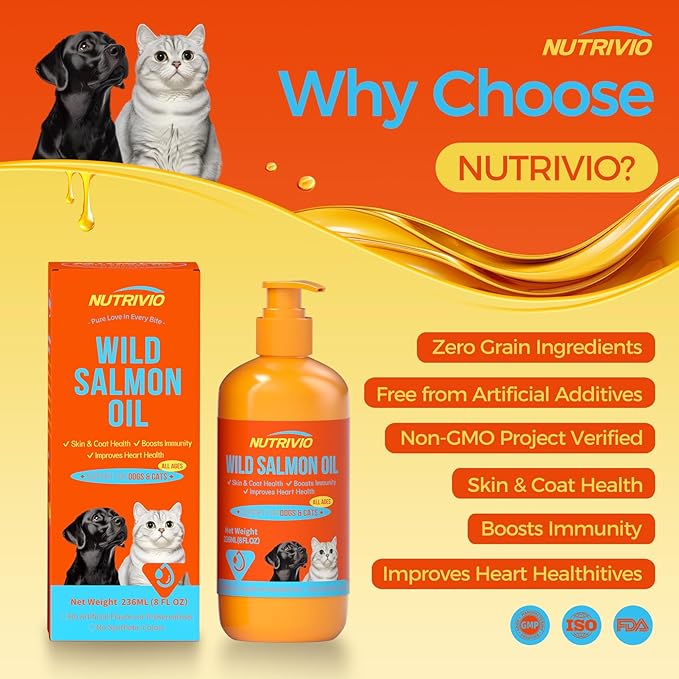 Wild Alaska Salmon Oil for Dogs & Cats Fish Oil Omega 3 Supplements with EPA & DHA for Skin & Coat, Immune, Brain, Joint and Heart Health, Dog & Cat Fish Oil Supplements 236ml(8fl oz)