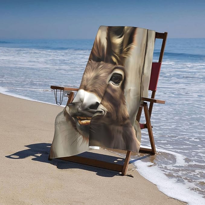 Funny Donkey Beach Towel Animal Sand-Free Microfiber Bath Towel Ultra Soft Quick Dry Pool Towel Absorbent Towel Lightweight Towel Gifts for Outdoor Bathroom Swimming Decor 31inx51in