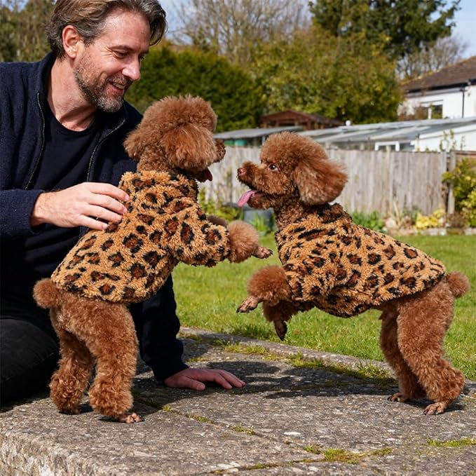 GreenJoy Leopard Print Dog Sweater – Stretchy Fleece Dog Turtleneck Sweatshirt for Puppies & Cats, Soft & Warm Pet Winter Clothes for Small, Medium & Large Dogs (Coffee Brown, Medium)