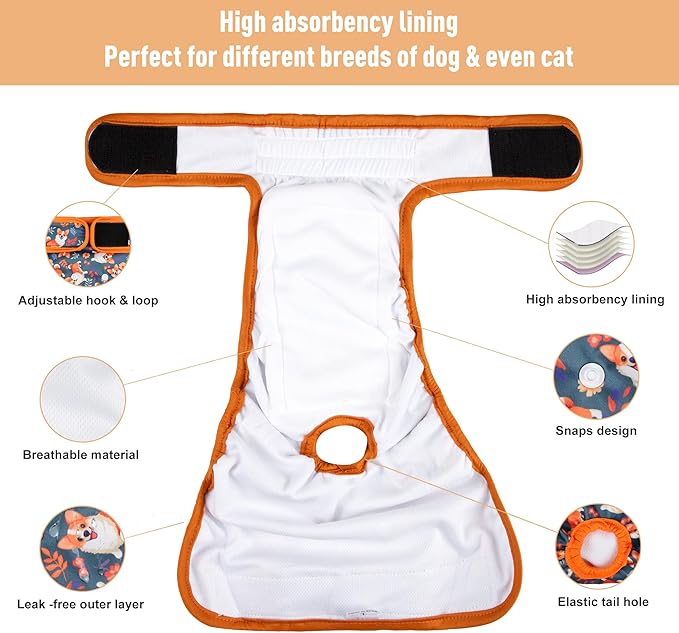 Washable Female Dog Diapers 5 Pack,Reusable Diaper for Doggie,Highly Absorbent Dog Diaper,Adjustable Leakproof Puppy Diapers Skirt for Heat,Incontinence,Period Doggy Nappies