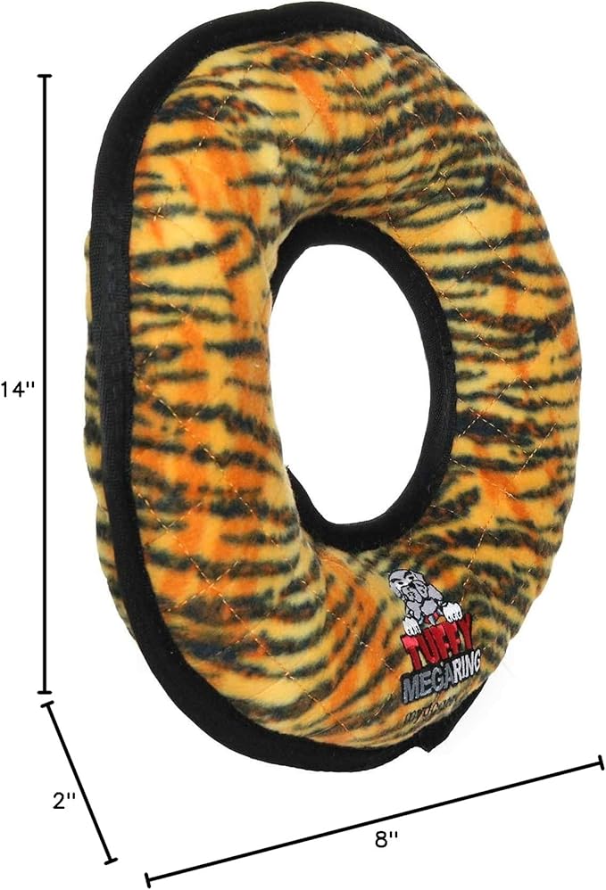 TUFFY - World's Tuffest Soft Dog Toy - MEGA -Multiple Layers. Made Durable, Strong & Tough. Interactive Play (Tug, Toss & Fetch). Machine Washable & Floats (Ring Tiger, Large 2 Pack)
