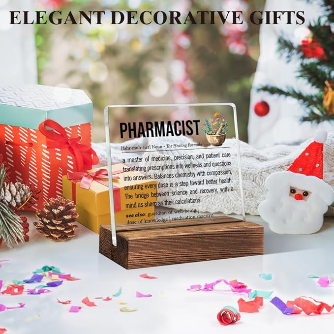 Pharmacist Definition Acrylic Sign with Wood Stand, Pharmacist Gifts for Women Men, Pharmacy School Student Graduation Gifts, Pharmacy Office Plaque Decor, Thank you Present for Pharmacy Day