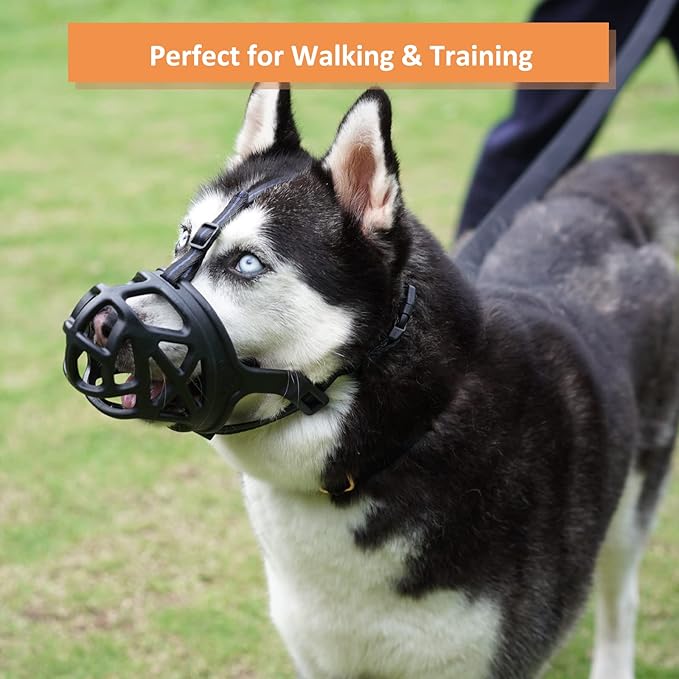 BARKLESS Dog Muzzle, Basket Muzzle for Biting, Chewing and Scavenging, Humane Cage Mouth Cover, Perfect for Grooming and Training Medium Aggressive Reactive Dogs (M, Black)