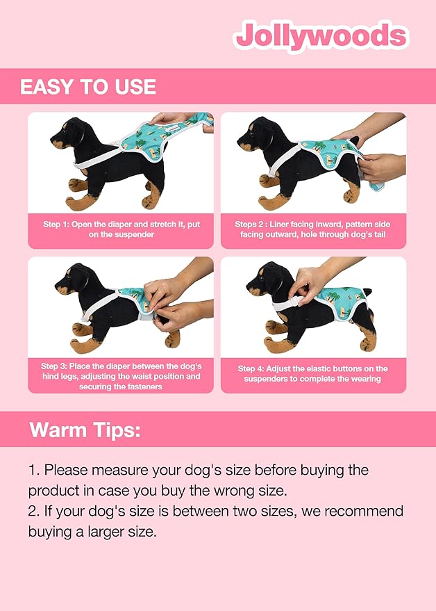 3 Pack Washable Female Dog Diaper Onesie Sanitary Pantie with Adjustable Suspender, Reusable Fixed Doggie Diapers, Super Absorbent Leakproof for Small Medium Large Dog in Heat Cycle