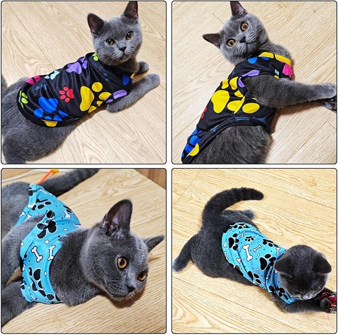 PET SHOW 4 Pack Paw Bone Printed Dog Clothes Shirts Soft Dog Vest Lightweight Sleeveless Cats Doggies T-Shirts Puppies Tank Top Tee Cat Clothes for Small Medium Dogs White Black Pink Blue L