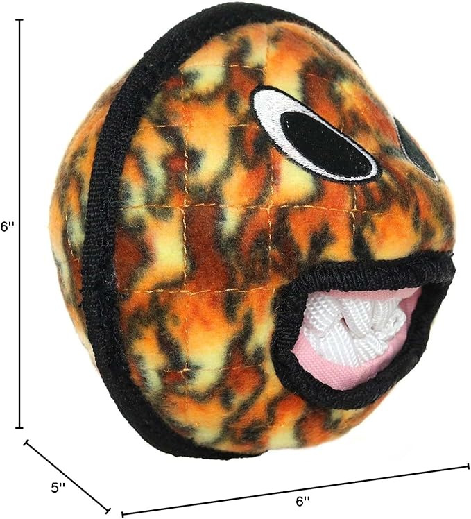 TUFFY - World's Tuffest Soft Dog Toy - Fire Alien Ball - Squeakers - Multiple Layers. Made Durable, Strong & Tough. Interactive Play (Tug, Toss & Fetch). Machine Washable & Floats