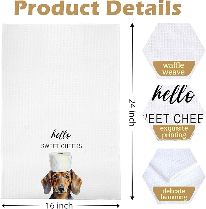 Funny Dachshund Bathroom Towels - Dachshund Gifts Decorative Waffle Weave Hand Towels for Toilet Bathroom, Weiner Dog Gifts for Women, 16×24 Inches
