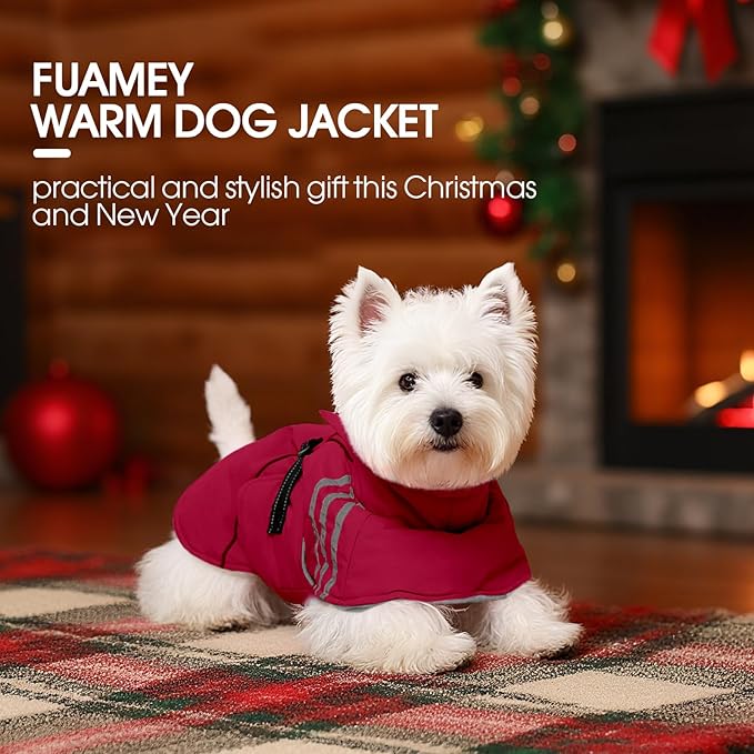 FUAMEY Dog Cold Weather Coats,Dog Winter Jackets for Small Dogs Warm Dogs Coat with Reflective Strips Waterproof Pet Snowsuit Thick Paded Pets Vest for Yorkshire Chihuahua Wine Red S