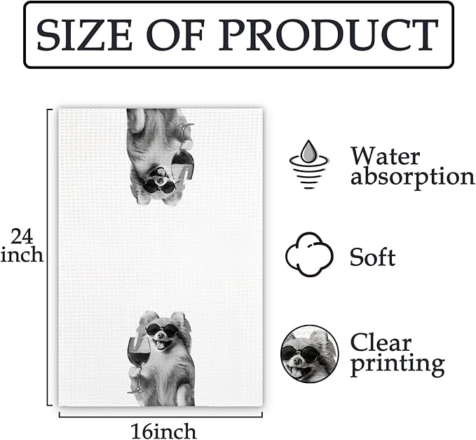 Pomeranian Gifts Wine Dog Kitchen Towels, Gifts for Pomeranian Dog Wine Lovers Decorative Hand Dish Towel for Kitchen Home Bar, Funny PomeranianDog WineLover Home Bar Kitchens Decor(16x24 Inch)