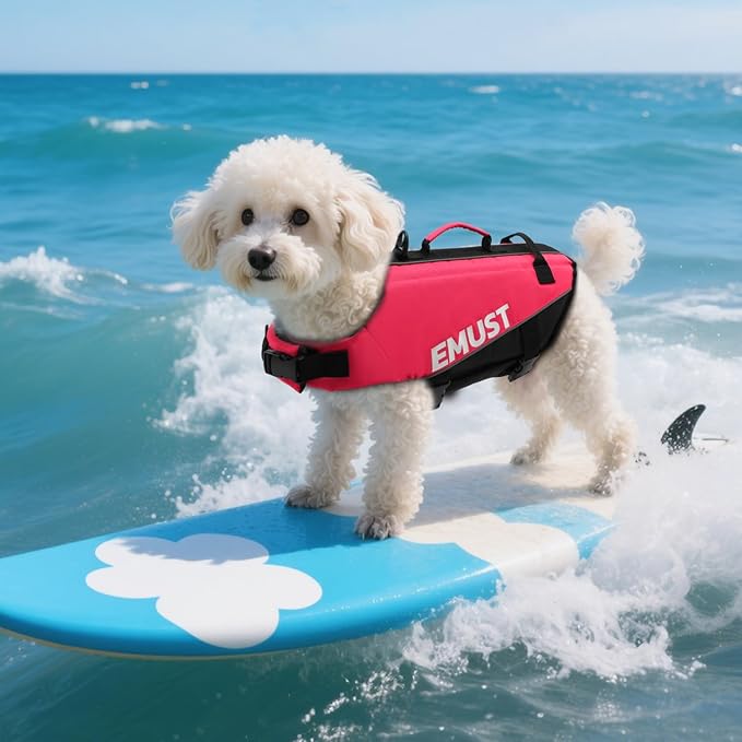EMUST Dog Life Preserver, Good Visibility Dog Flotation Vest for Swimming Beach Boating Kayaking, Pet Water Vest for Medium Dogs, Rosepink, M