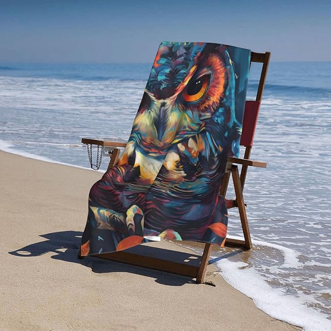 Owl Beach Towel 31inx51in, Bird Sand-Free Microfiber Bath Towel Ultra Soft Quick Dry Pool Towel Absorbent Towel Lightweight Towel for Swimming Bathroom Decor