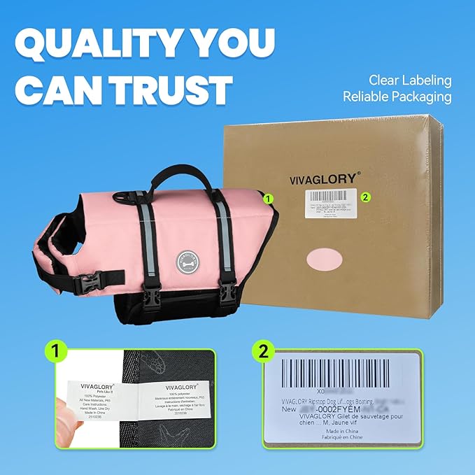 VIVAGLORY Rip Stop Dog Life Vest, Swimming Vest with Handle, Buoyancy for Doggy Puppy, Dog Life Jacket for Swimming & Boating, M, Sakura Pink
