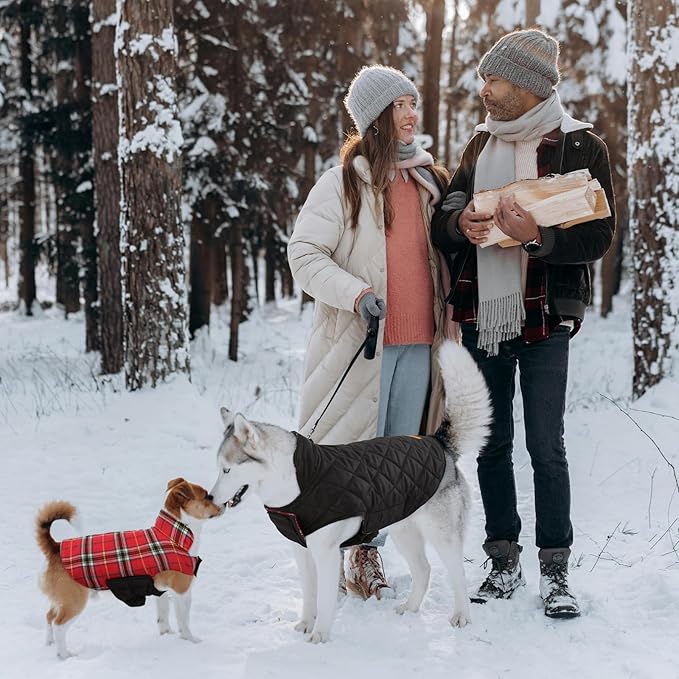 Kuoser Warm Dog Coat, Waterproof Dog Jacket for Extra Large Dogs, Adjustable Durable XXXL Doggie Winter Coat Reversible Puppy Cold Weather Apparel for Large Breed, Bright Red 3XL