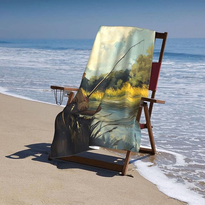 Fishing Beach Towel 31inx51in, Fish Sand-Free Microfiber Bath Towel Ultra Soft Quick Dry Pool Towel Absorbent Towel Lightweight Towel for Swimming Bathroom Decor