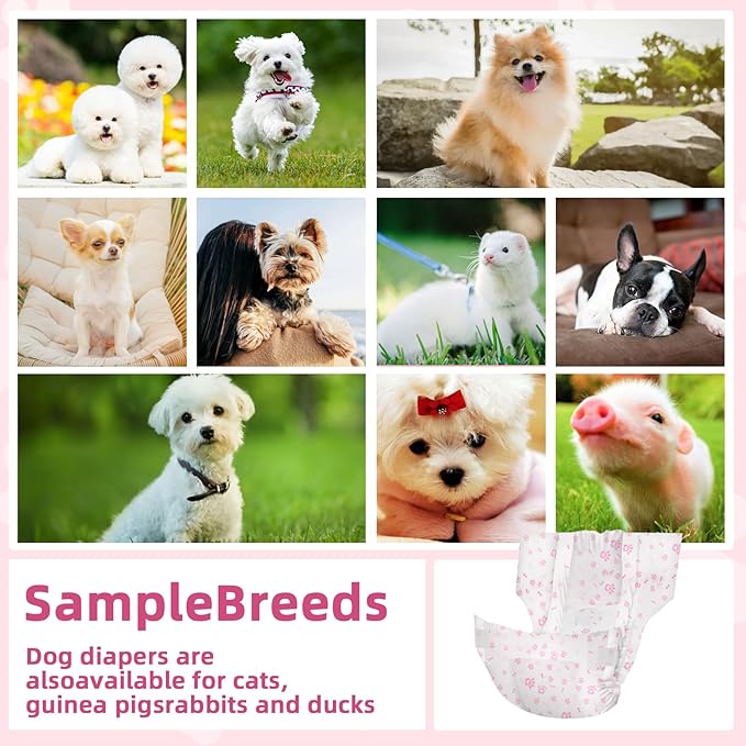 Disposable Dog Diapers Female 90 Count Puppy Diapers Female (Waist 13.4-19 in L) Super Absorbent Large Dog Pads for Heat Excitable Urination or Incontinence - Pink