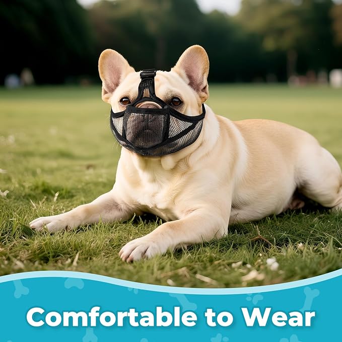 OHCOZZY French Bulldog Muzzle, Allows Tongue Extension Bulldog Muzzle with Soft Mesh for Small Medium Large Dogs, Allow Drink & Feed(XL,Black)