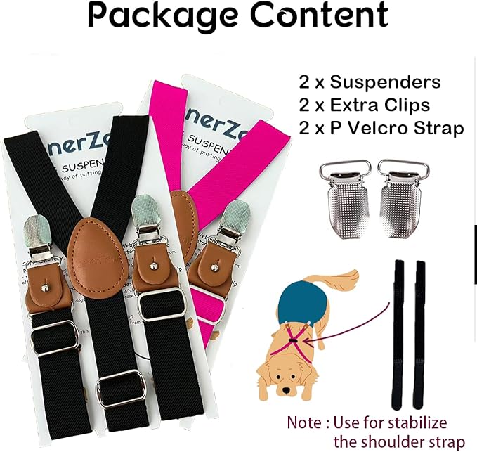 2 Pieces Dog Diaper Suspenders Escape Proof, Adjustable Belly Band for Male Dogs and Diaper Holder for Female Dogs in Heat, Washable & Reusable with 3 Clips(Navy Blue&Pink,S/M)